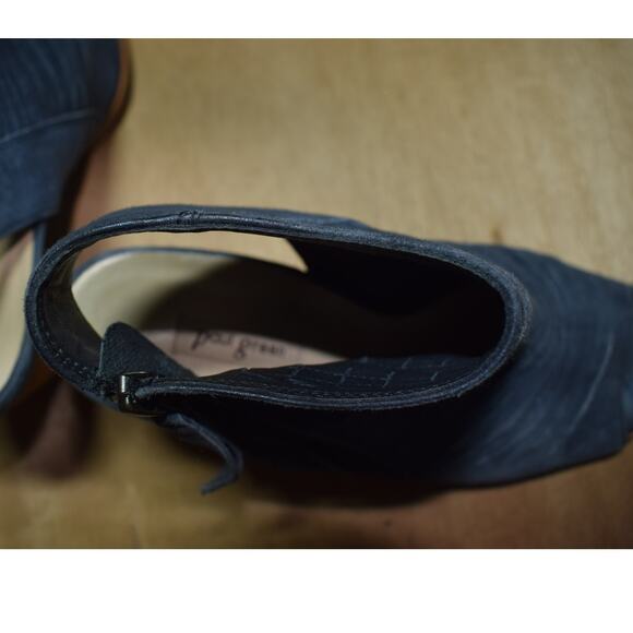 Paul Green Navy Blue Suede Peep Toe Heeled Booties – Size 7.5 - Picture 4 of 5